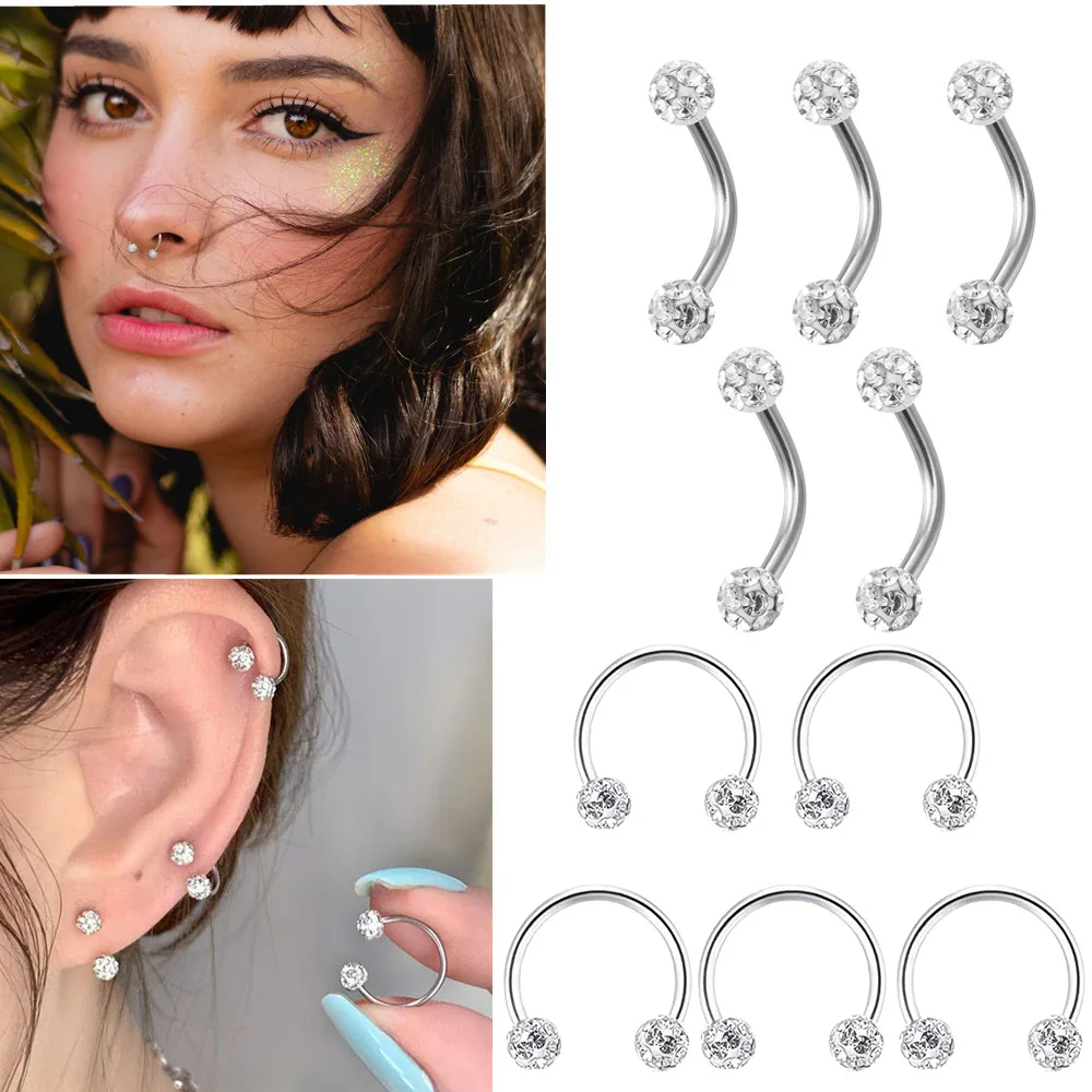 Body Jewelry Metal Types - 5pc roestvrij staal strass bal spiraal