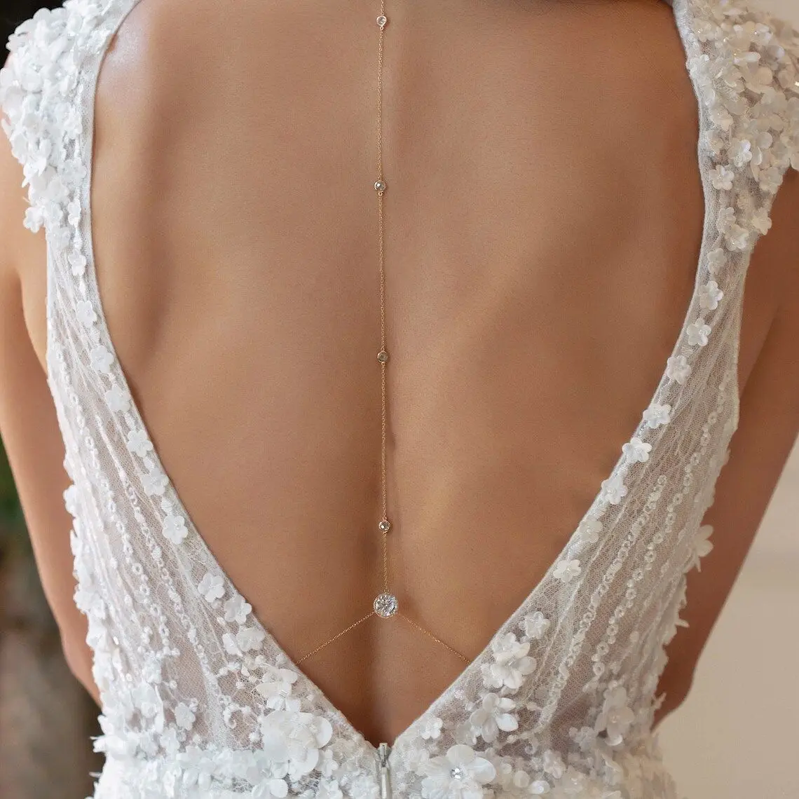 Body Jewelry For Backless Dress - Minimalistische Fijne Enkelkristal Rugketting Elegante Rugloze