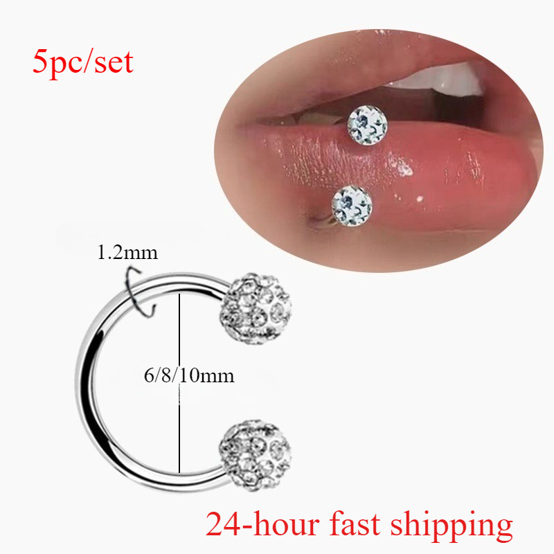 Body Jewelry Metal Types - 5pc roestvrij staal strass bal spiraal